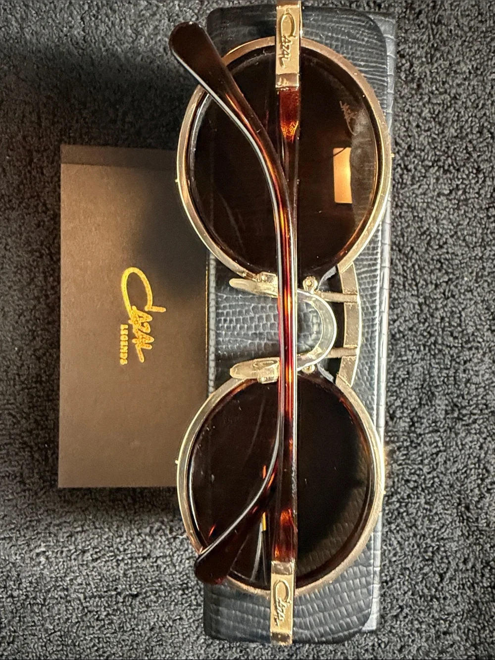 Cazal Round Gold Frame with Tortoise Accents and Brown Lenses